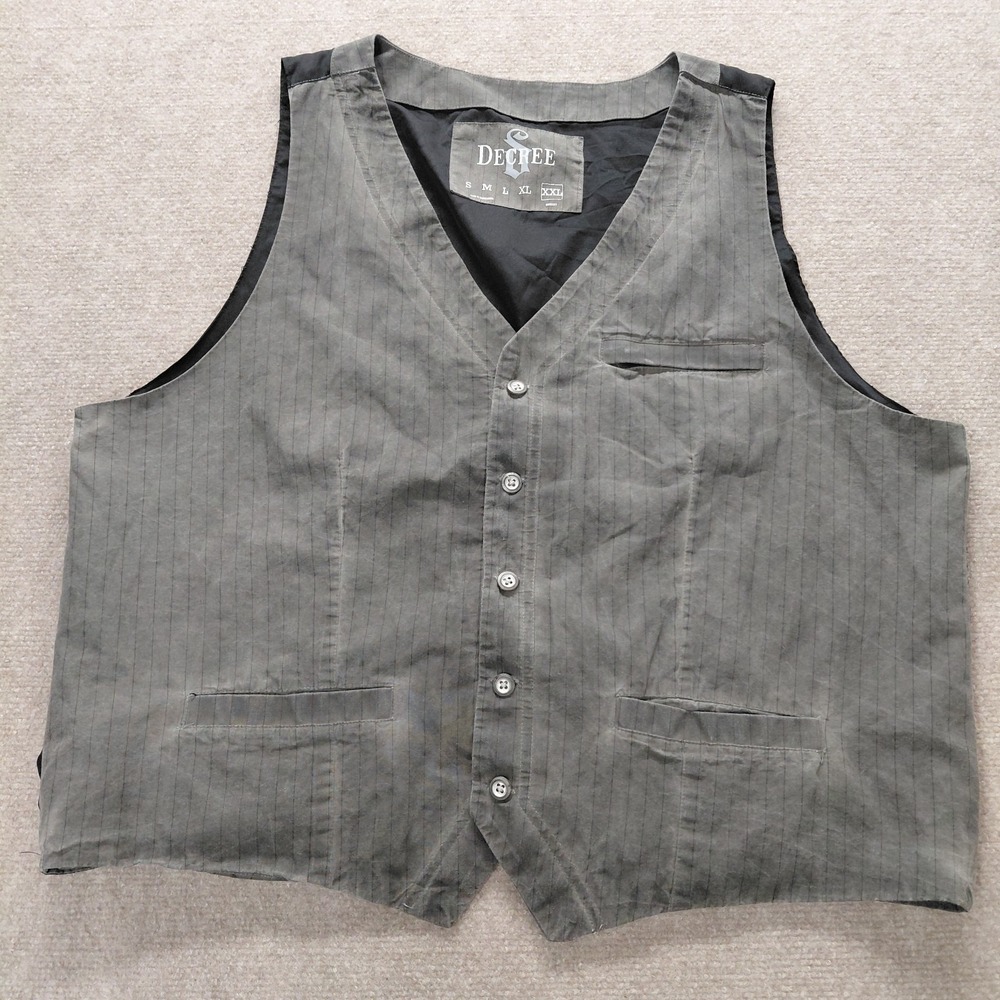 Faded Charcoal Gray Stripe Decree XXL Button Black Lining Vest Emo Grunge Punk